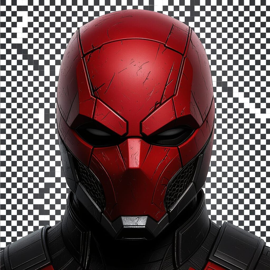 Detailed DC Red Hood Helmet, Hyperrealistic Digital Art