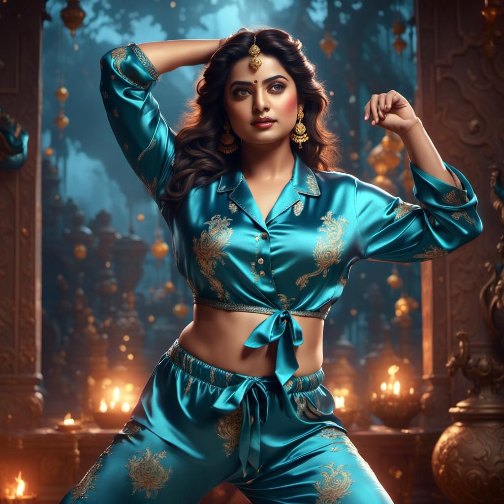 Exotic Indian Fantasy Beauty in Satin Pajama