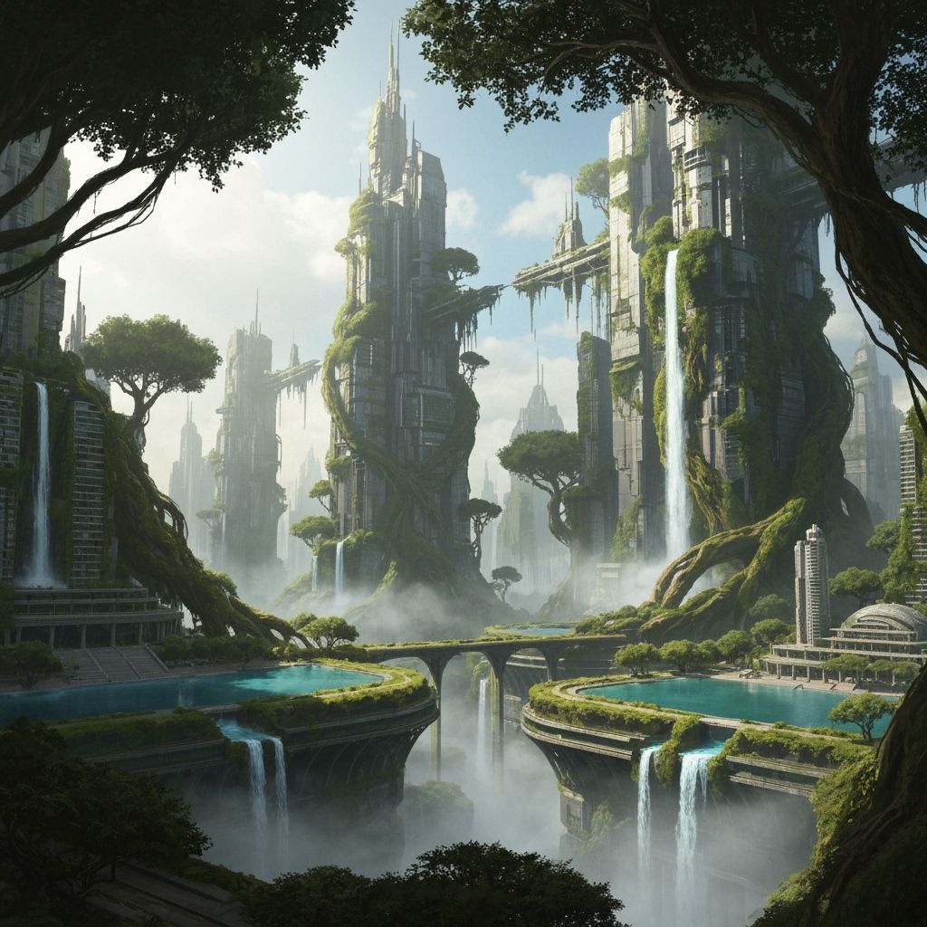 Overgrown Futuristic City Reclaimed by Nature