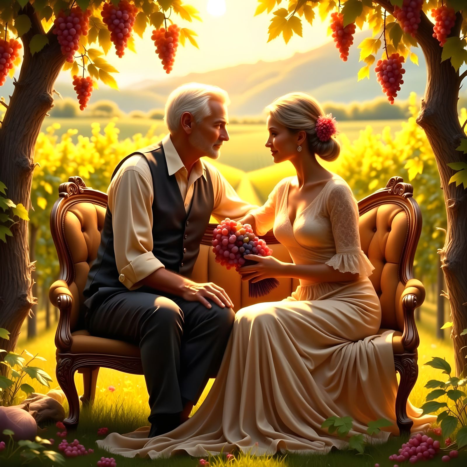 Elegant Italian Couple in Love Amidst Tuscan Vineyard