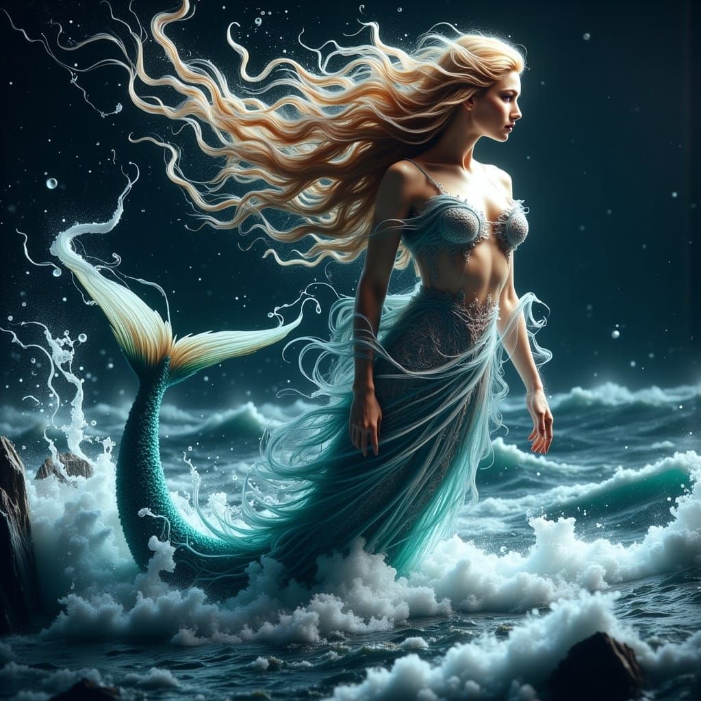 Majestic Siren Rising from the Ocean Waves