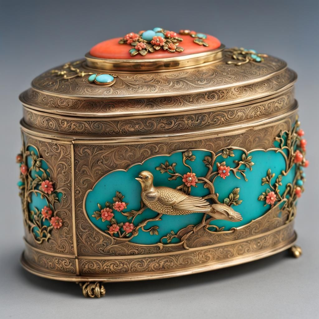 Stunning Chinese-Style Tea Caddy in Intricate Filigree with....