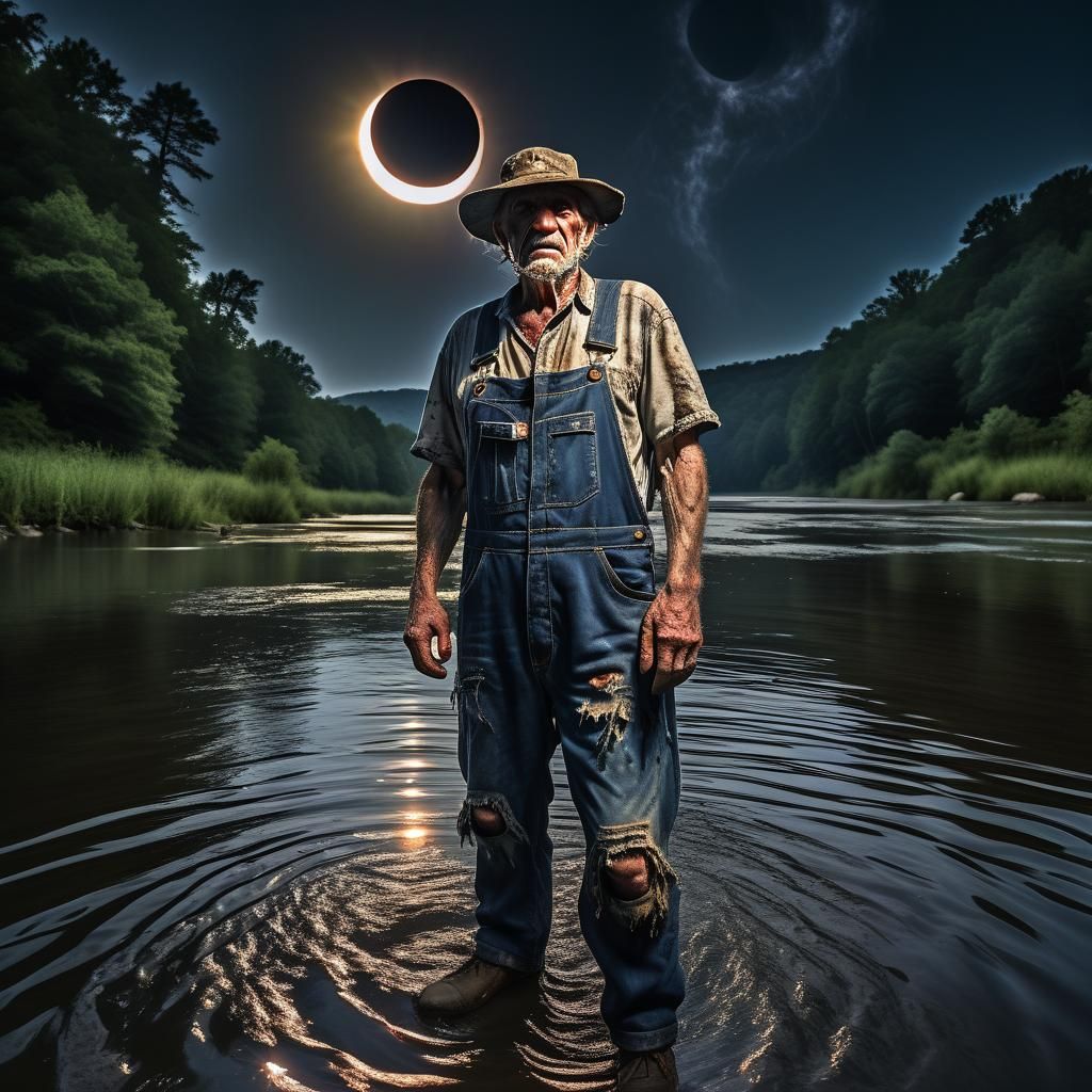 Surreal Appalachian Codger Amidst Solar Eclipse