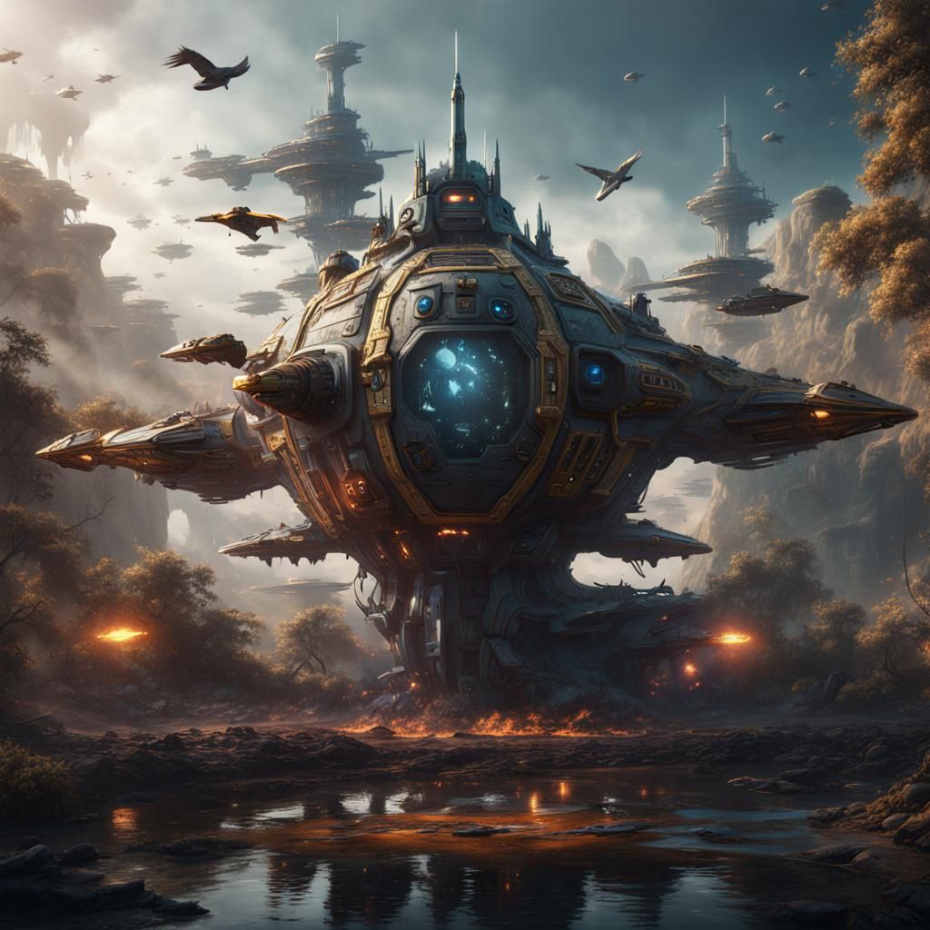 Fantastical Duck Warship in Deep Space