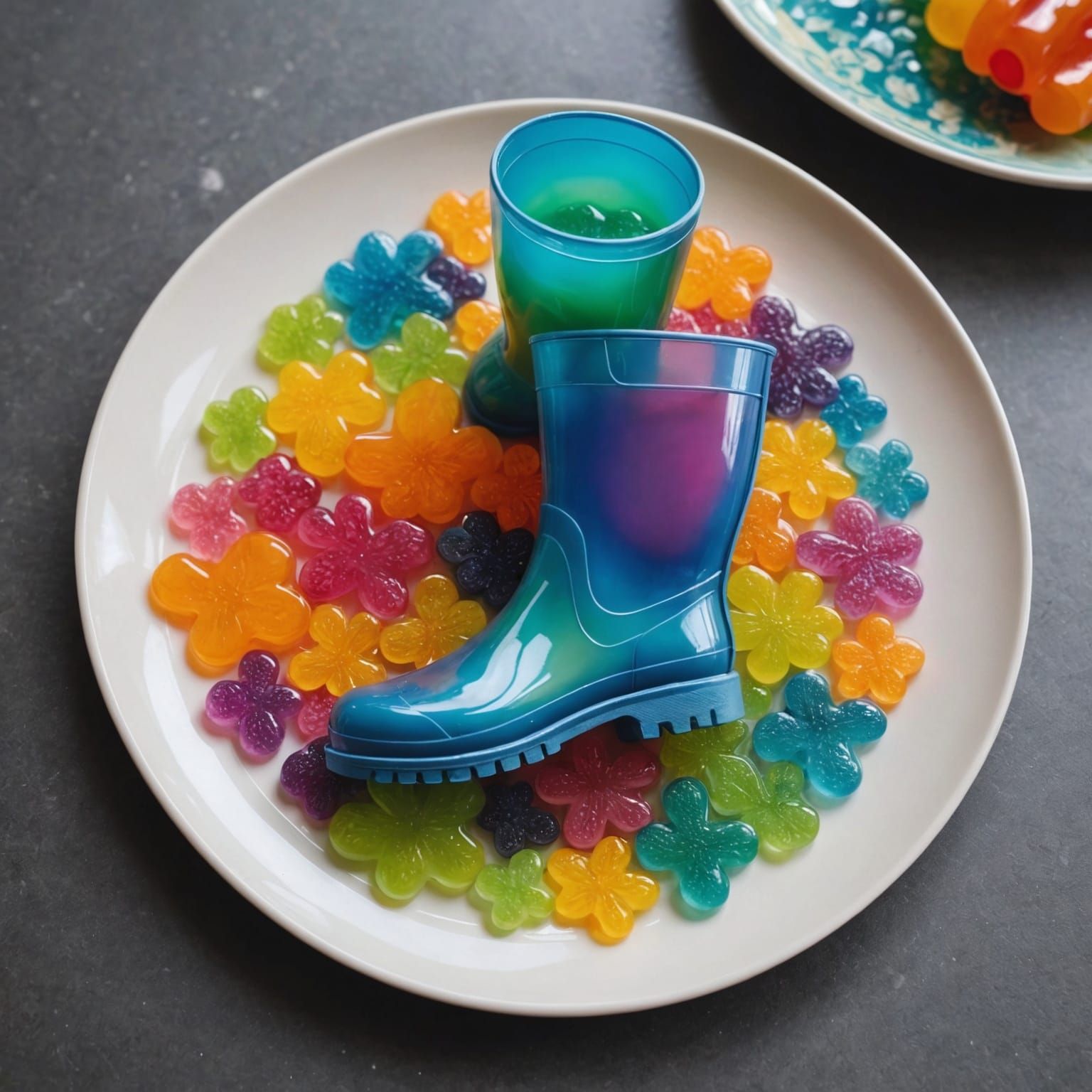 Vibrant Jelly Wellys on a Plate in Whimsical Detail