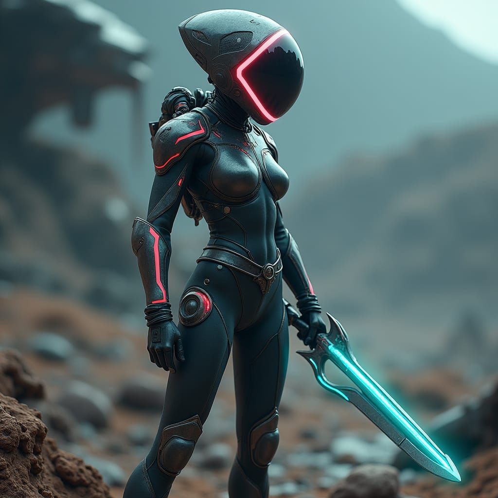 Futuristic Woman Fights in Alien Wasteland