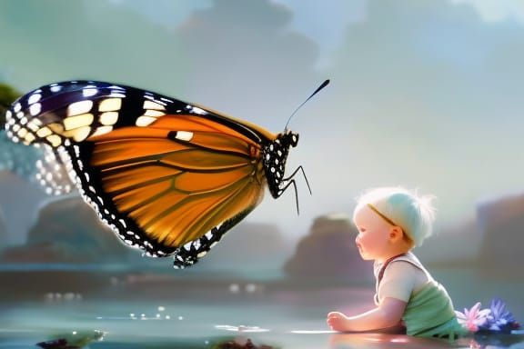 Butterfly Adventurer in Majestic Oil Painting Style
