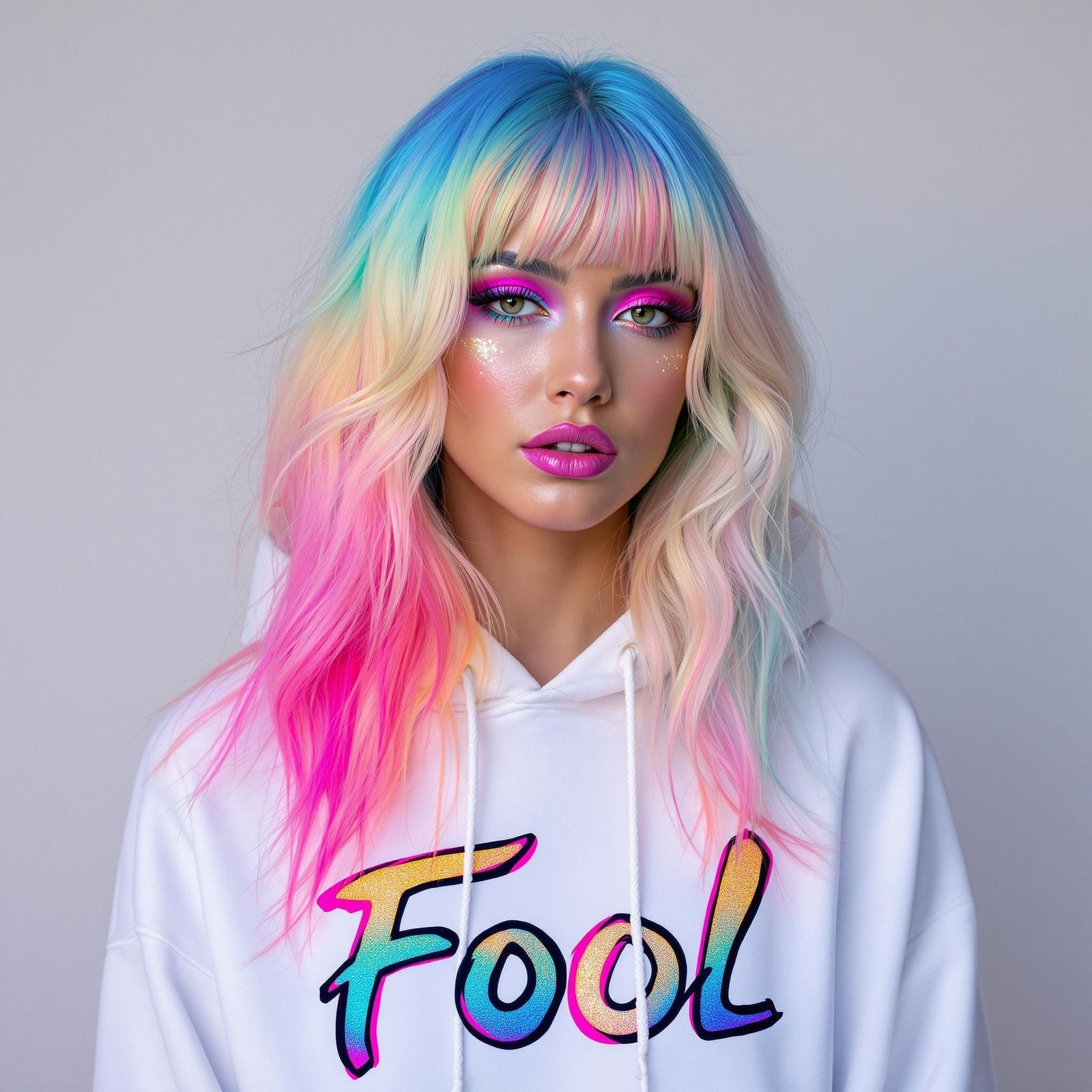 Glamorous Girl in Cyberpunk Aesthetic with Ombre Hair and Ne...