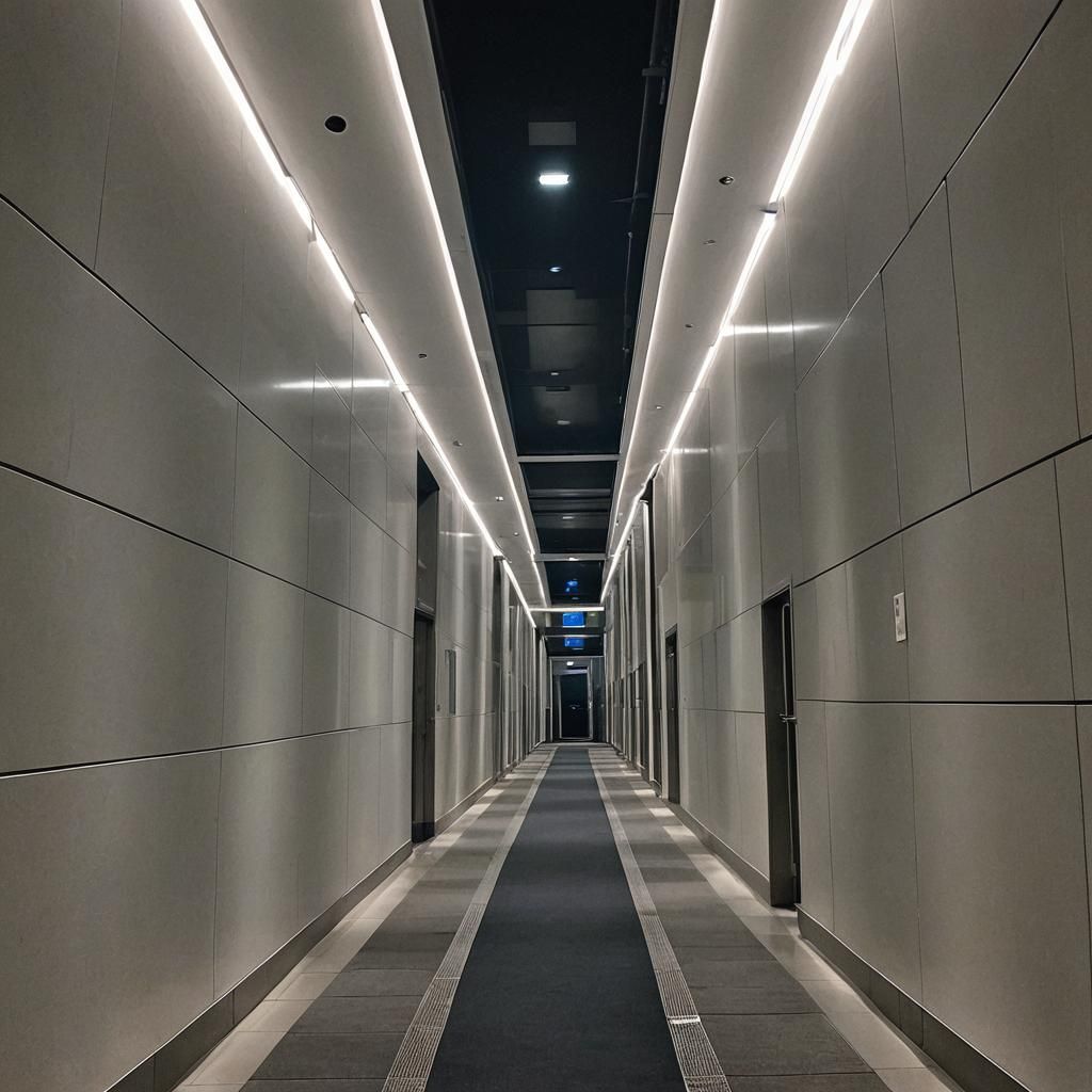 Skyscraper at Night: A Dark and Mysterious Hallway