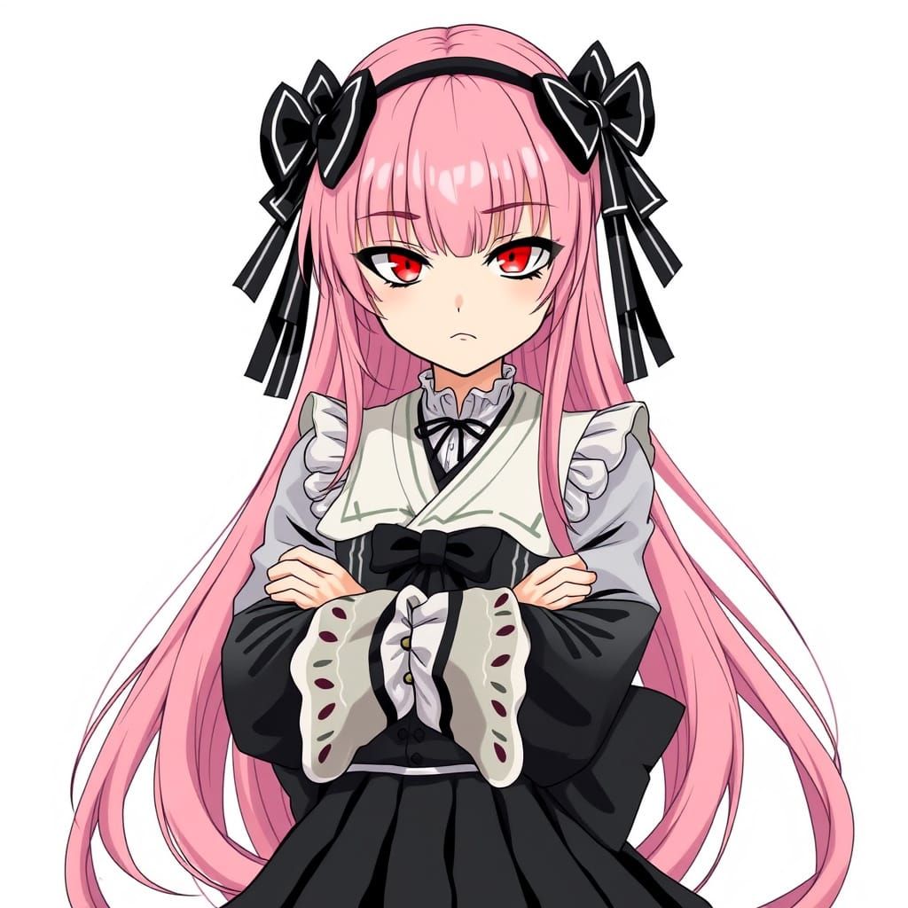 Anime Style Woman with Pink Hair and Red Eyes