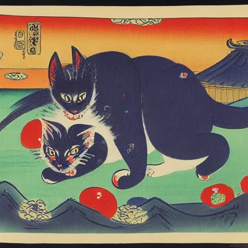 Feline Samurai in Traditional Japanese Art