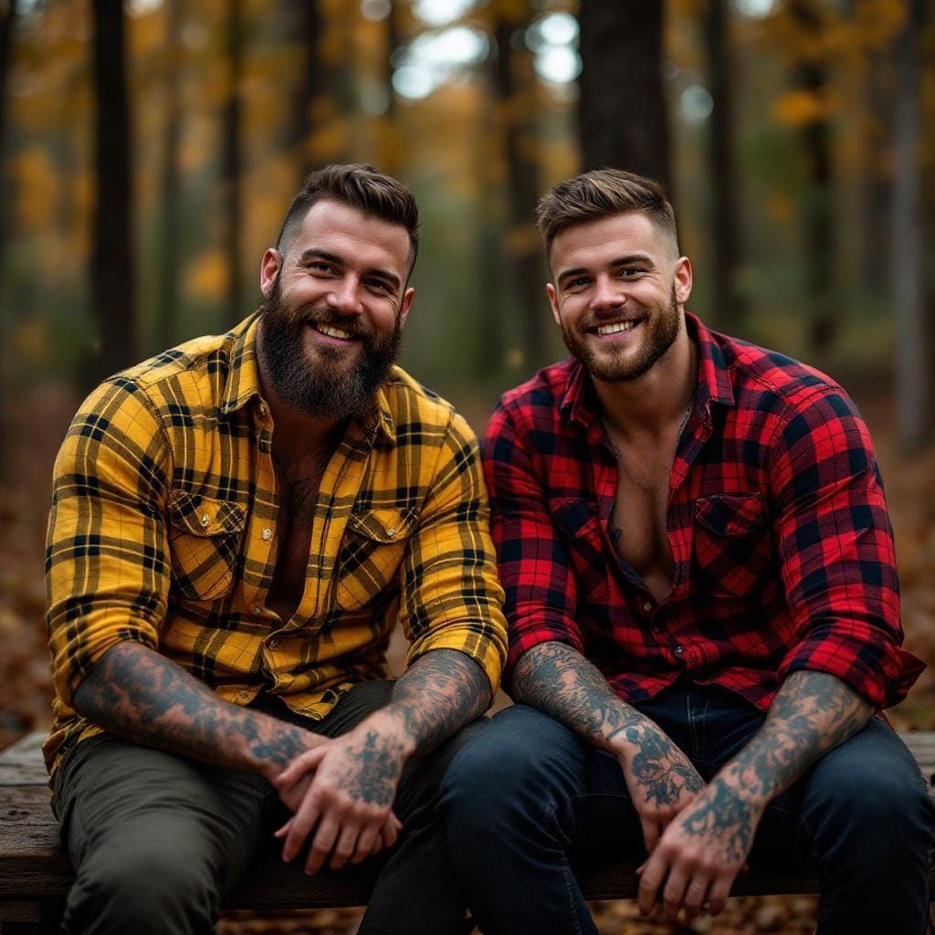 Lumberjack Friends Enjoying Autumn Picnic