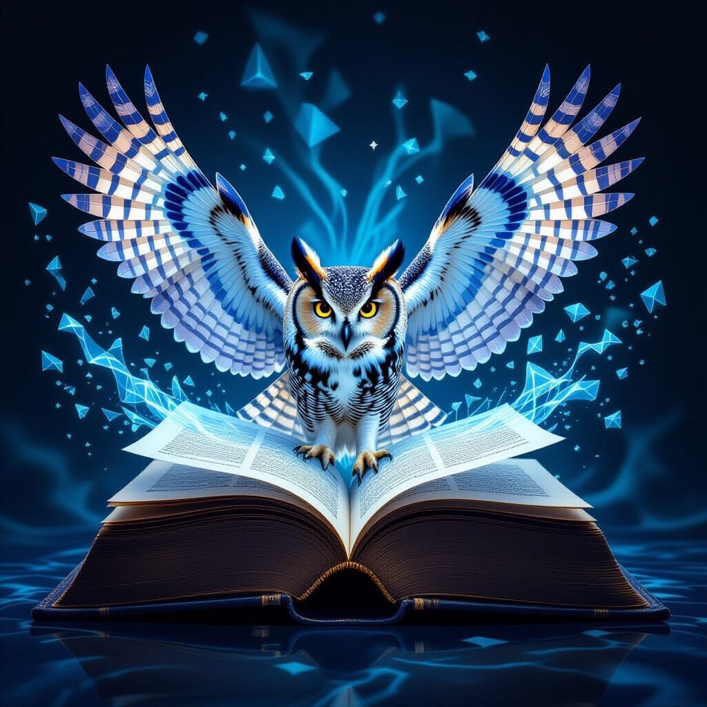 Majestic Owl Emerges from Ancient Book in Hyperrealistic Pai...