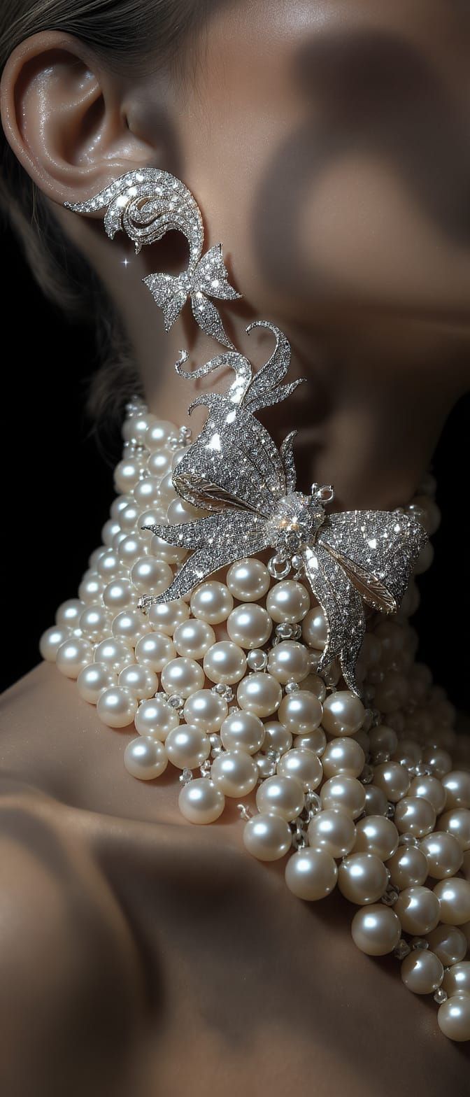 Pearls and Diamonds: Hyper-Stylized Fashion Fantasy Close-Up