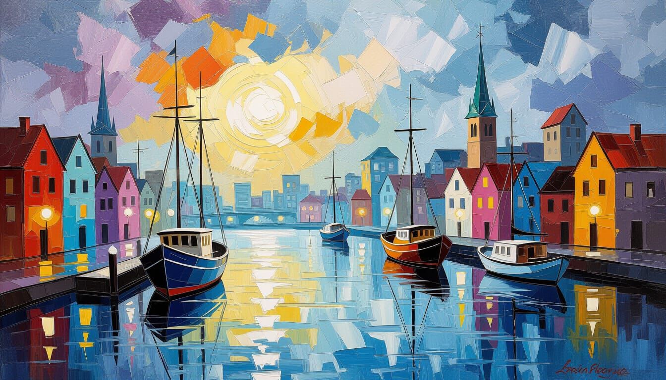 Stormy Cityscape: Fantasy Oil Painting with Acrylic Accents