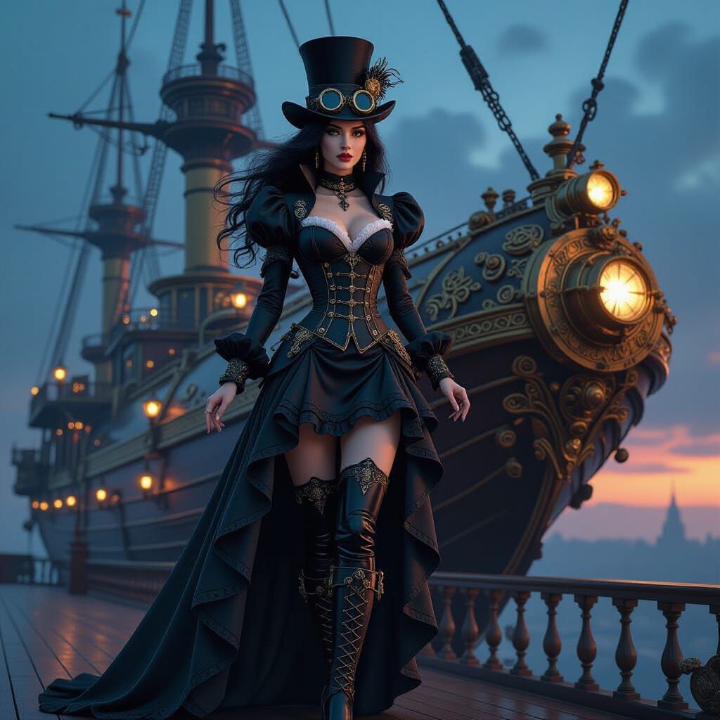 Gothic Steampunk Woman on Airship