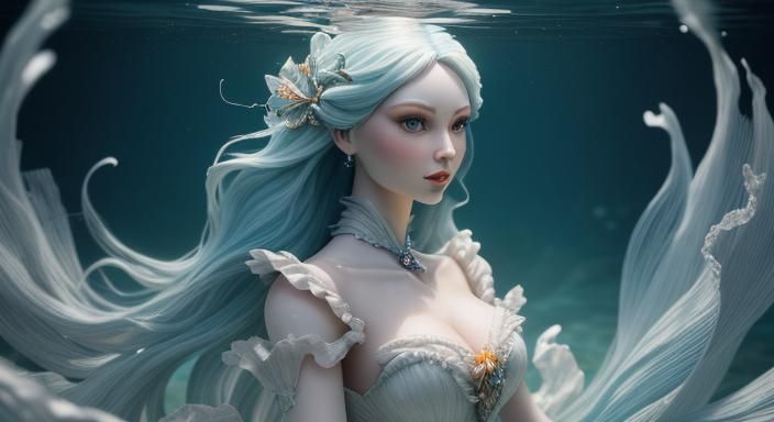 Enchanting Hyperrealistic Digital Portrait of Porcelain Merm...