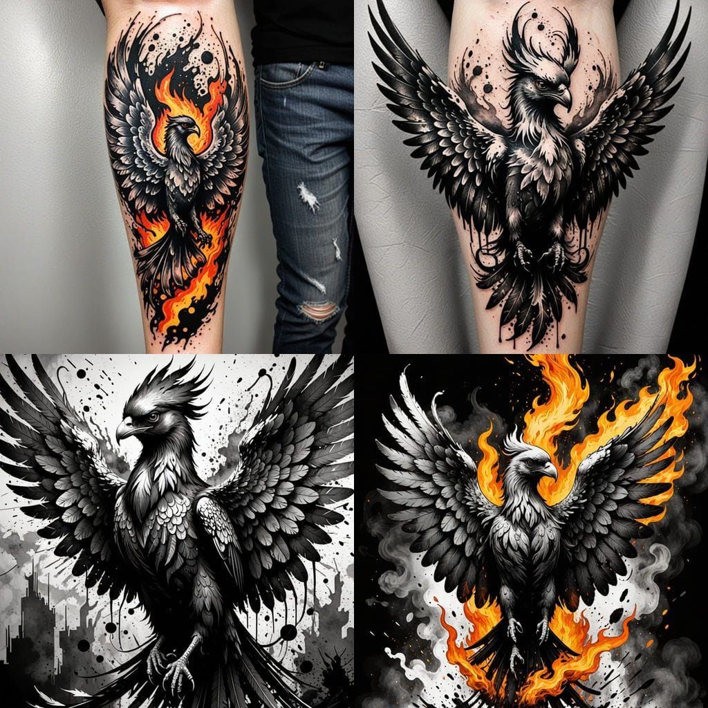 Phoenix Tattoo in Trash Polka Style