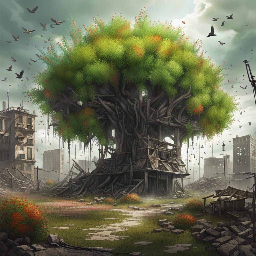A Lively Tree Defies Desolation in a Post-Apocalyptic World