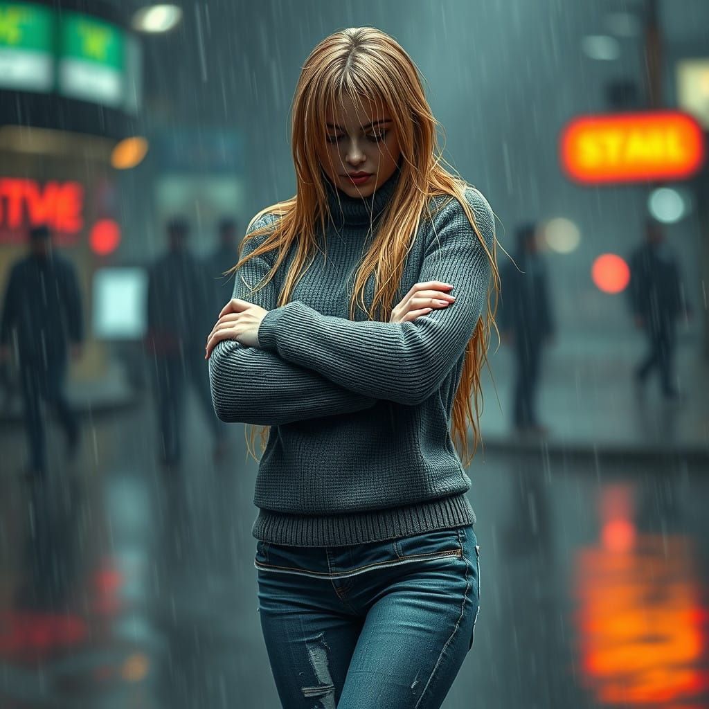 Drenched Fantasy Woman Caught in the Rainstorm