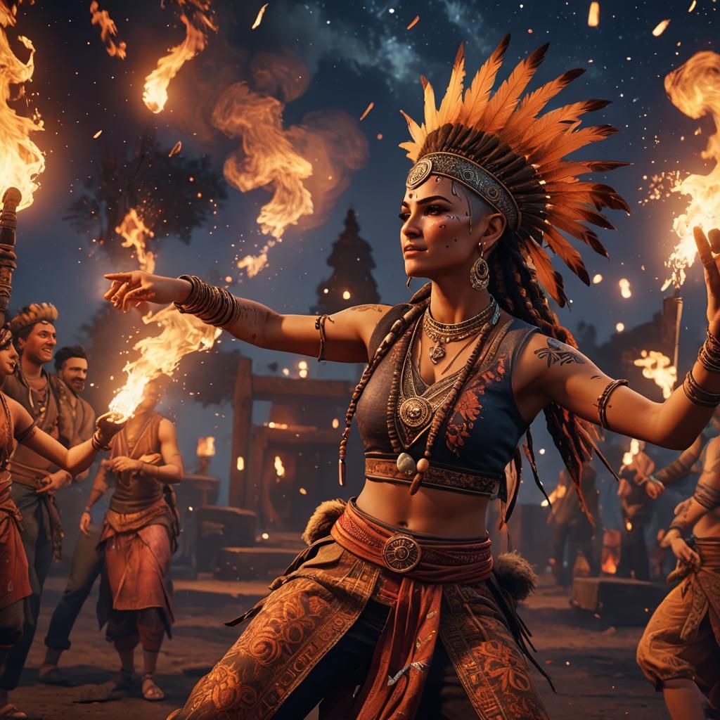 Young Woman Dances Under Vibrant Stars in Cinematic, 3D Art