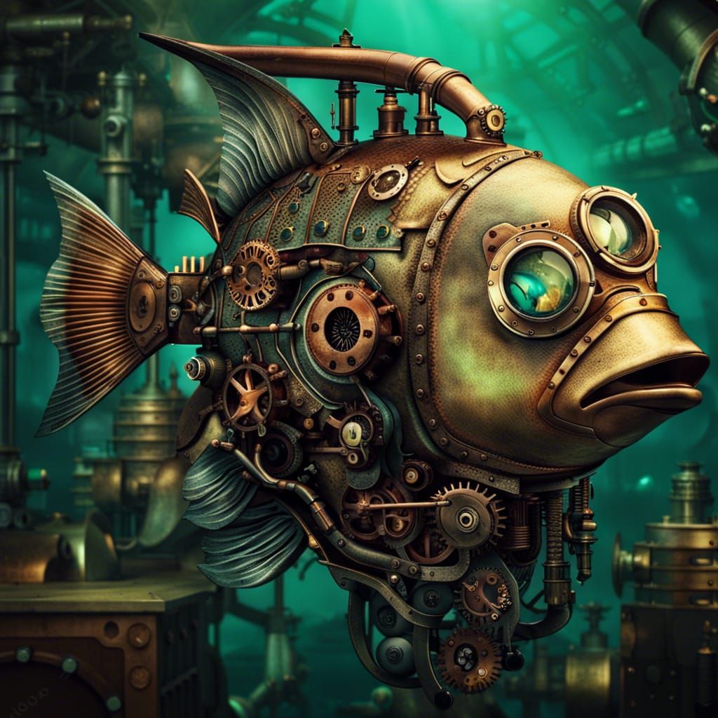 GREEN EYES STEAMPUNk fish 3