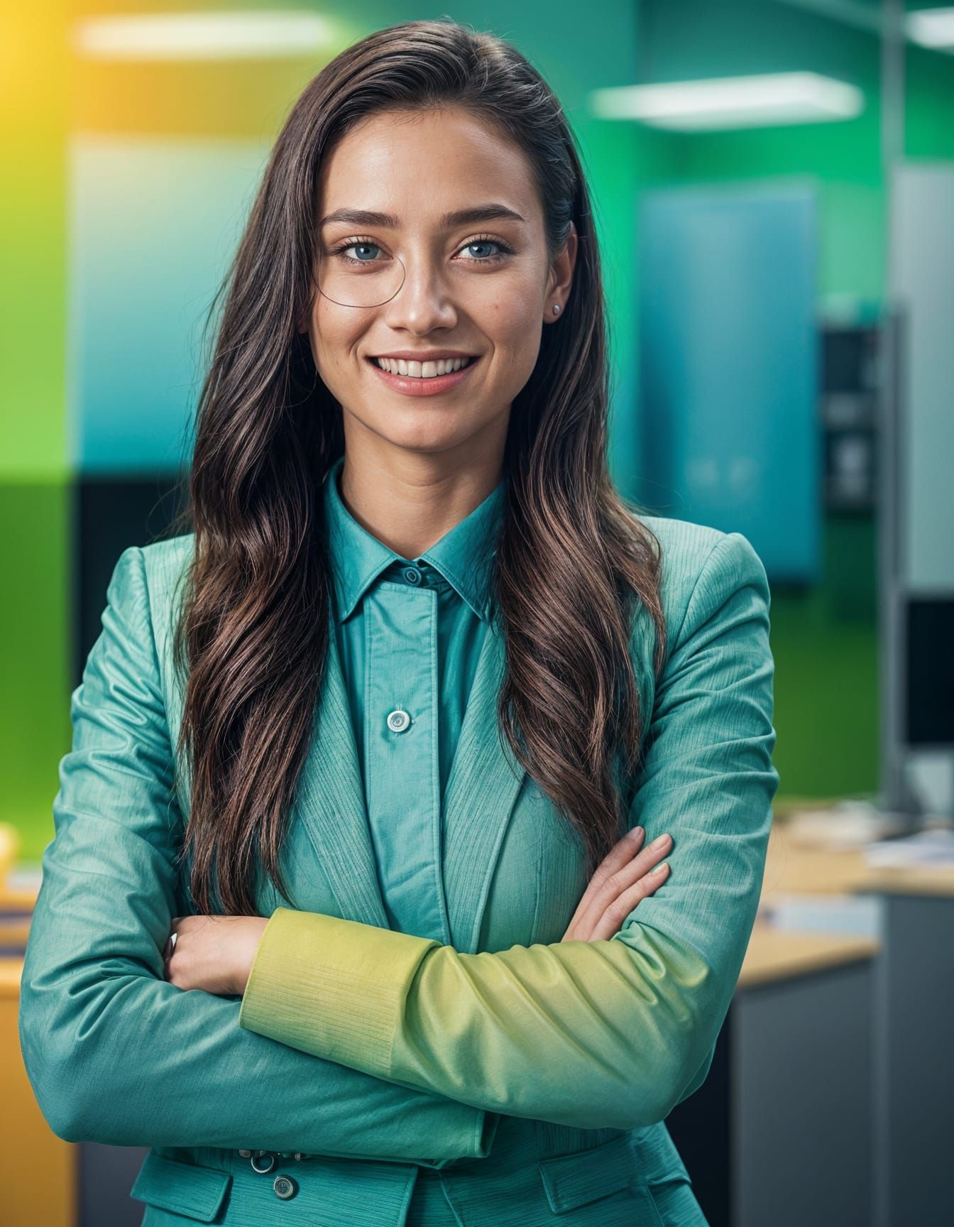 Sleek Businesswoman Thrives in a Radiant Modern Office