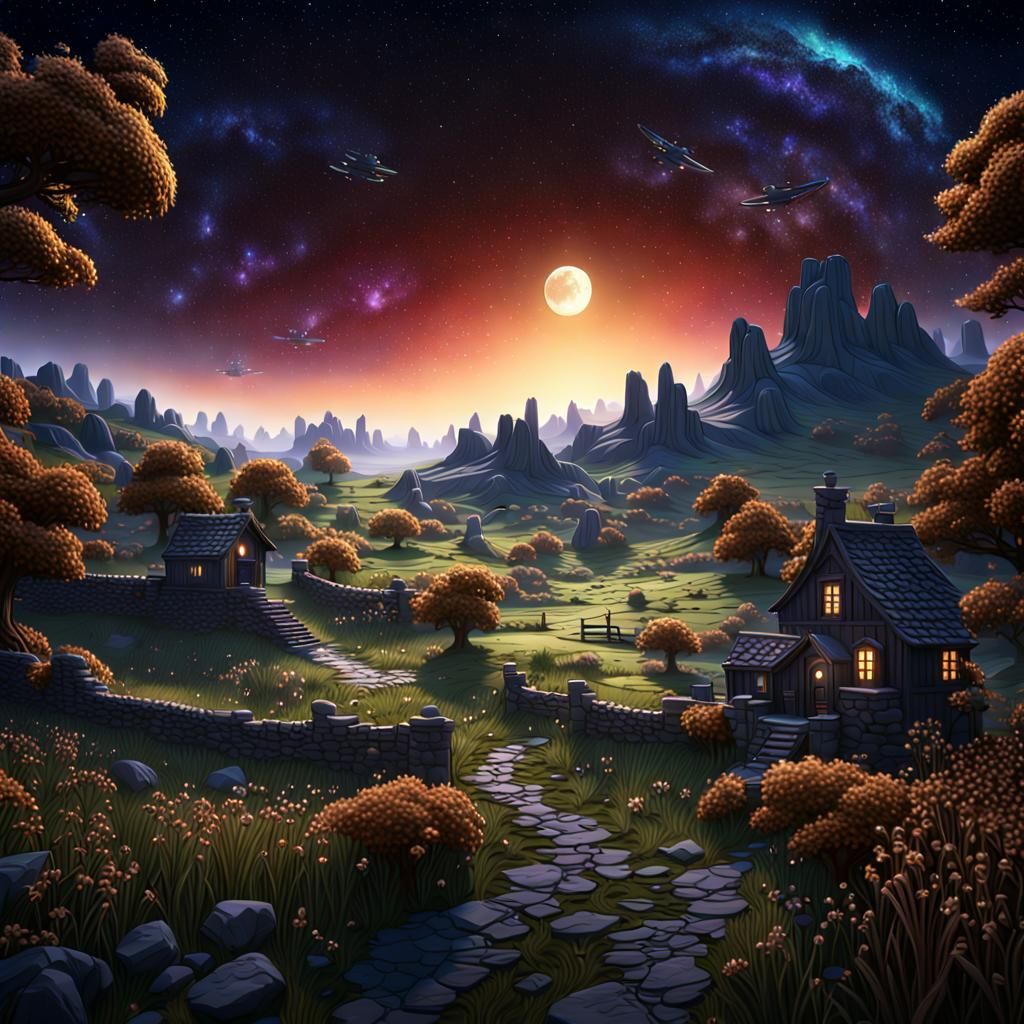 Dreamscapes of a Fantastical Countryside Under the Starlit N...