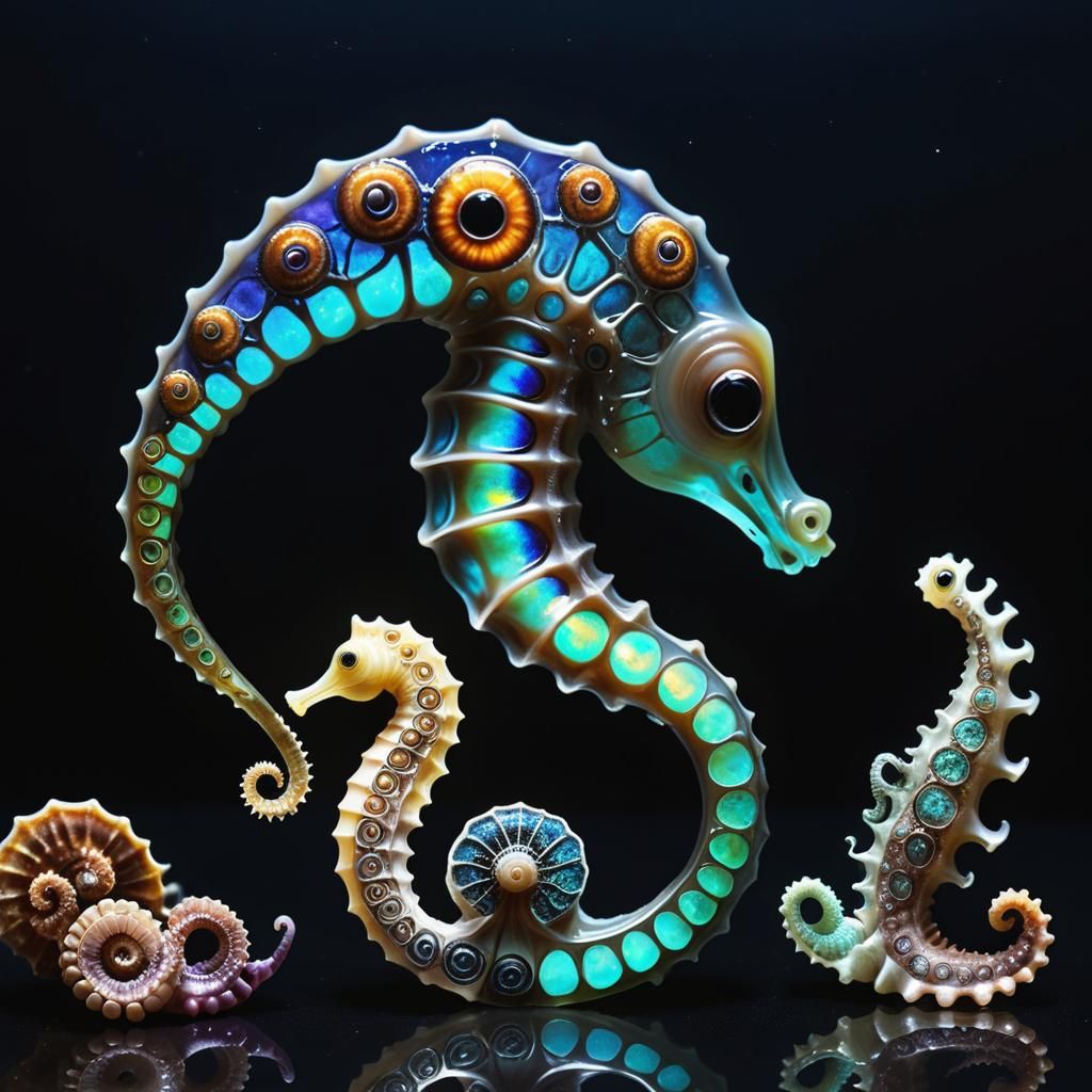 Otherworldly Ammonites Swim Under Bioluminescent Metallic Sk...