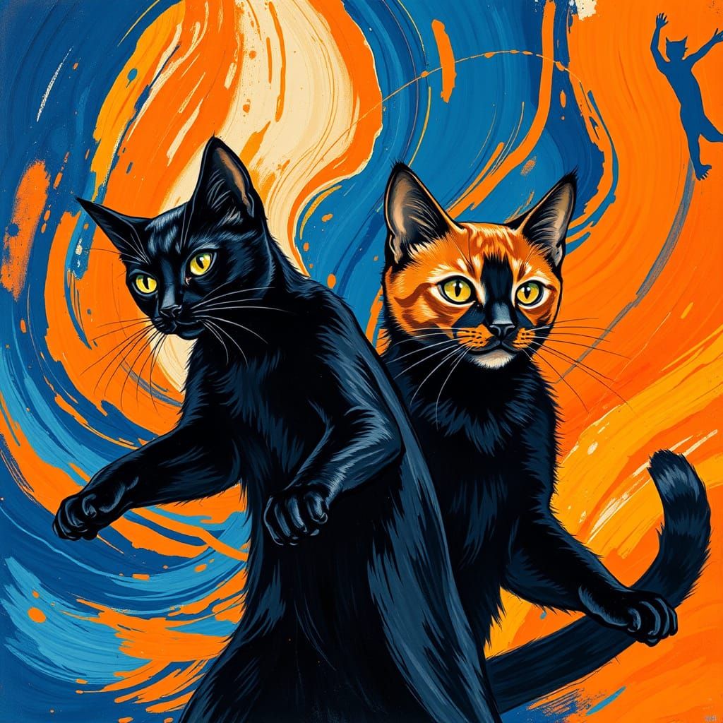 Vibrant Felines in a Pop Art Action Scene