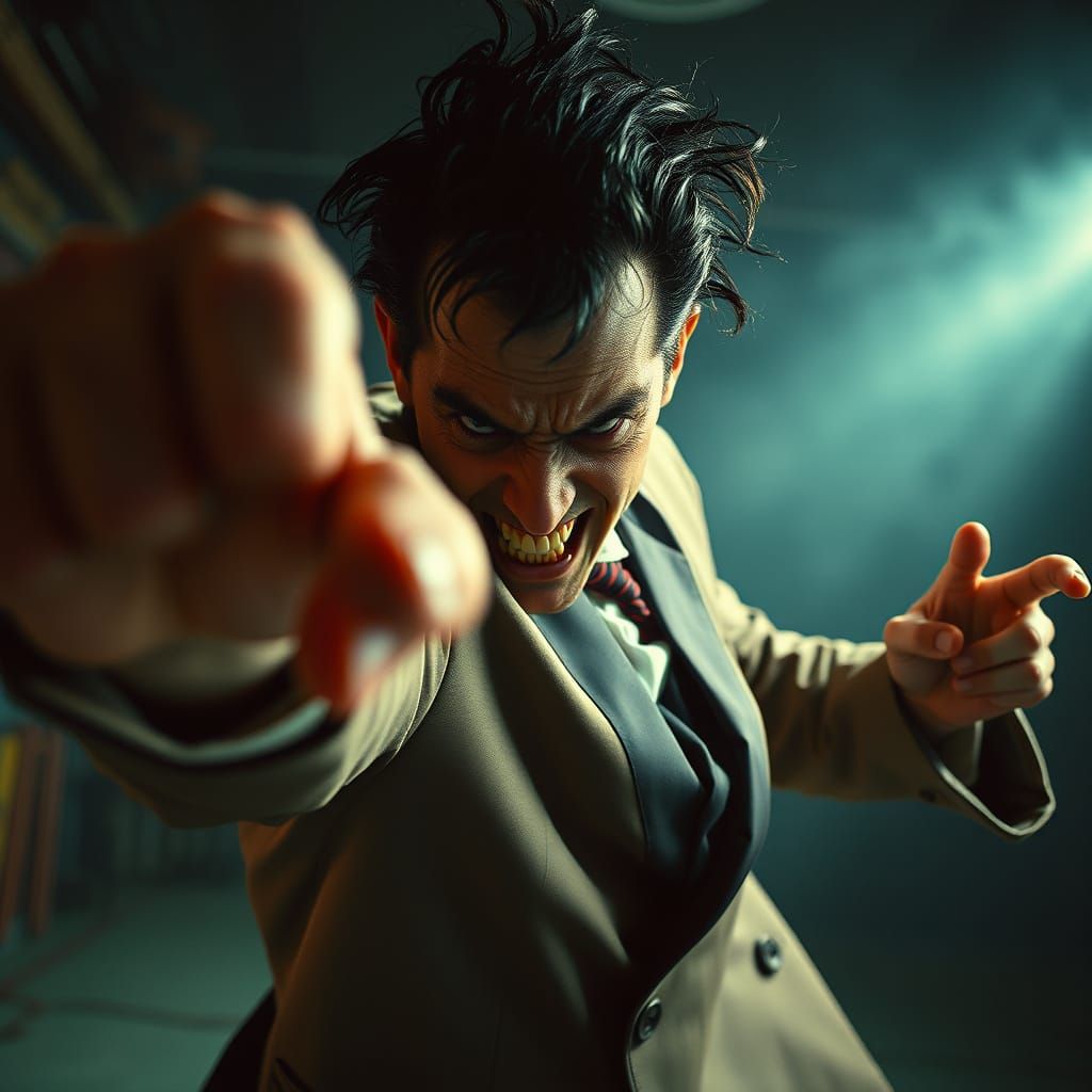 Evil Villain Practicing Martial Arts in Cinematic Style