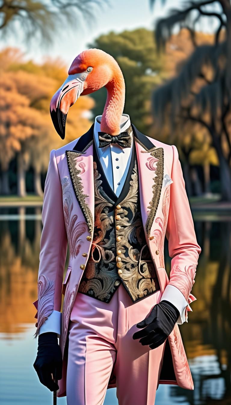 Flamingo in Regal Colonial Attire