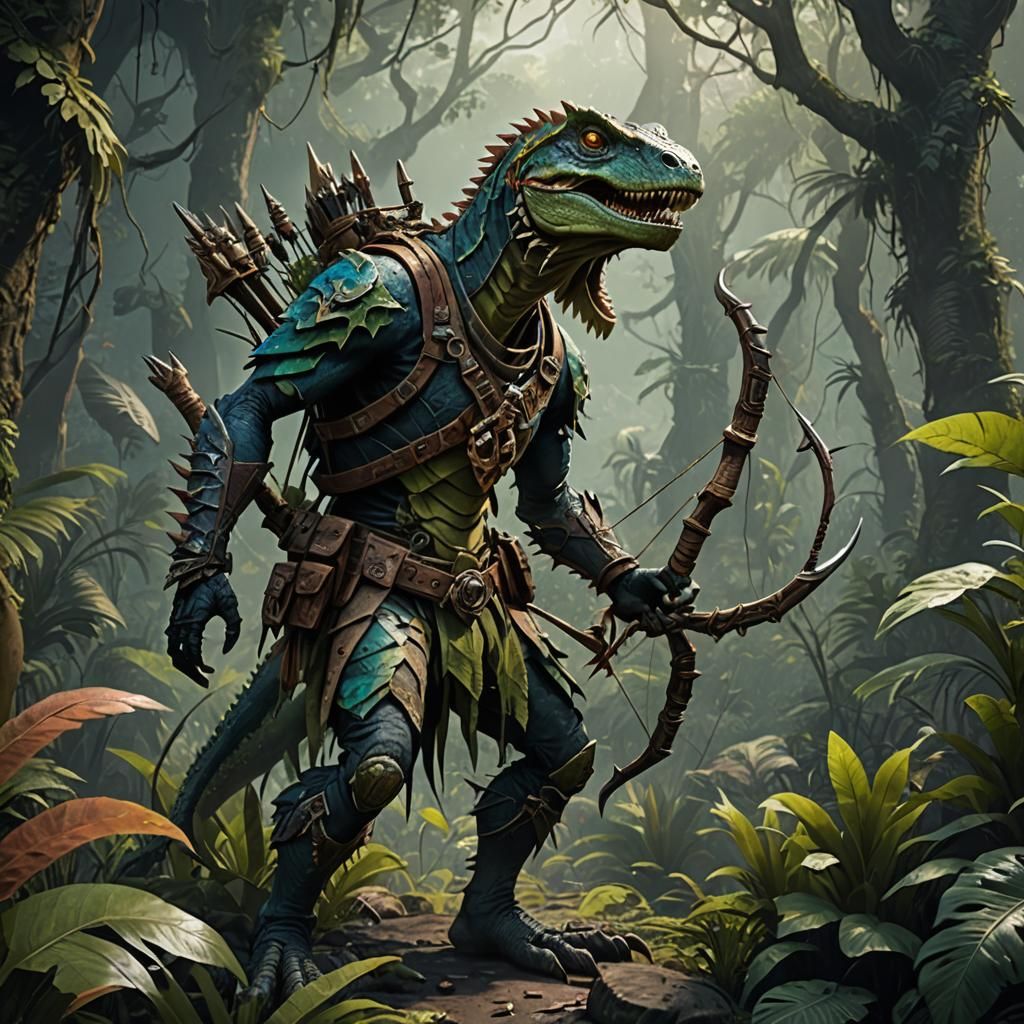 Lizardfolk Ranger in the Depths of the Jungle