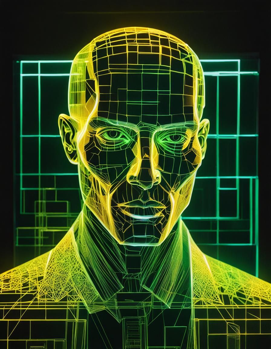 Translucent Holographic Portrait in Yellow and Green