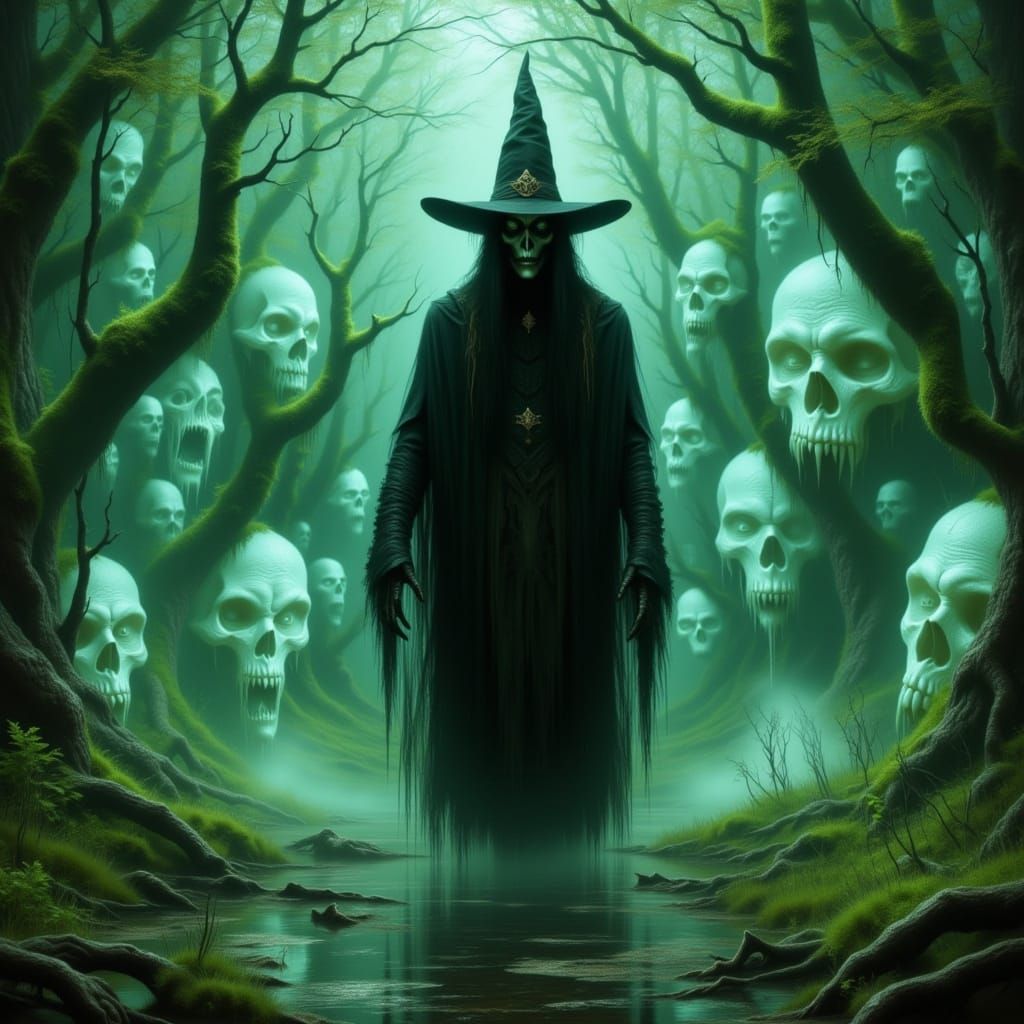 Eerie Witch in Holographic Haunted Swamp