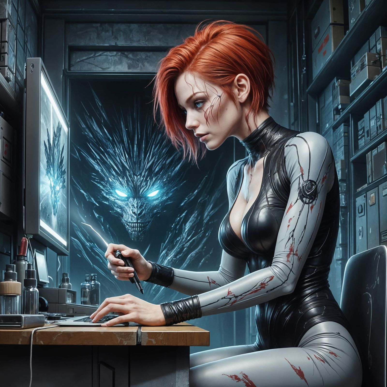 Creepy Laboratory Scene in Watercolor Comic Style