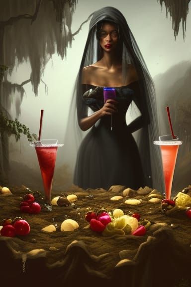 Dark Funeral Hostess in Whimsical Veil Delights with Refresh...