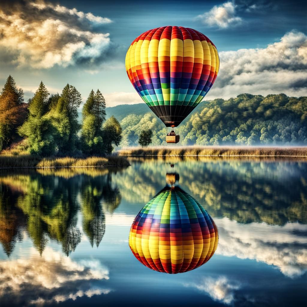 Vibrant Rainbow Hot Air Balloon