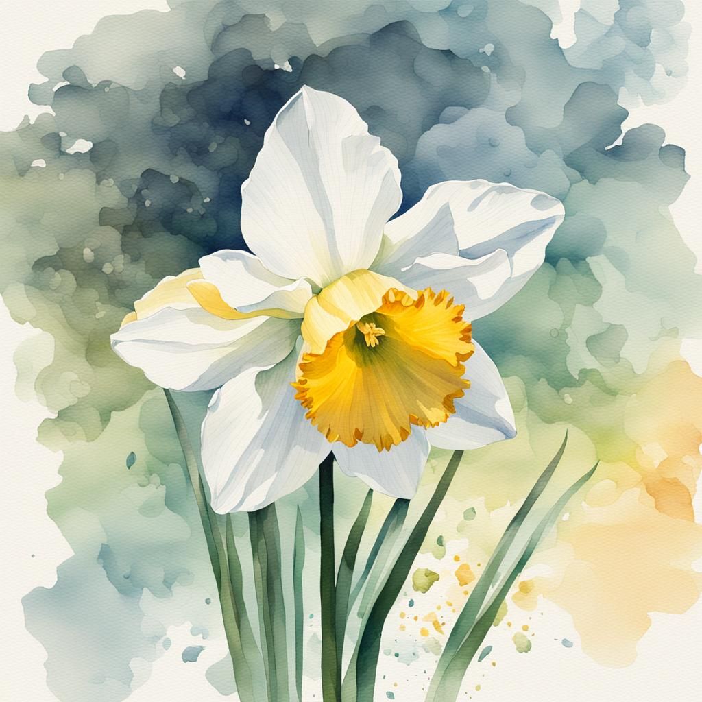 Serene Watercolor-Inspired Narcissus in Pseudo-Realistic Sty...