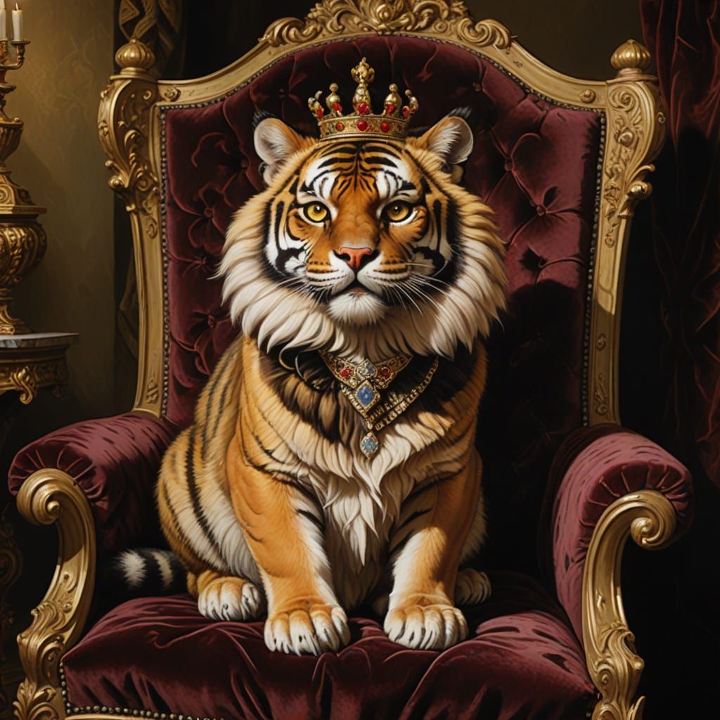 Plump Cat as Sabre-Toothed Tiger in Baroque Oil Painting