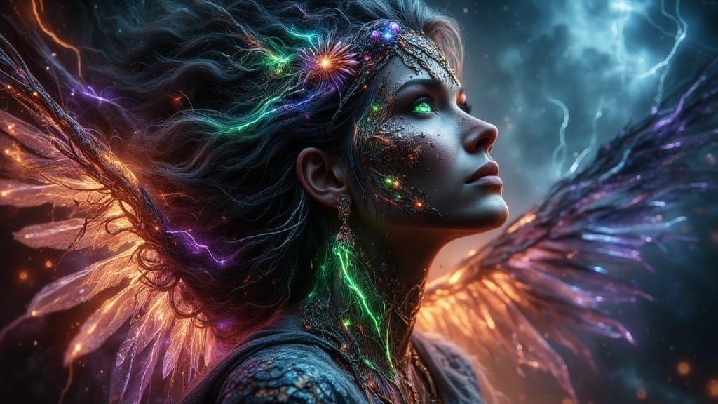 Mystic Aura Woman as Angel in Storm