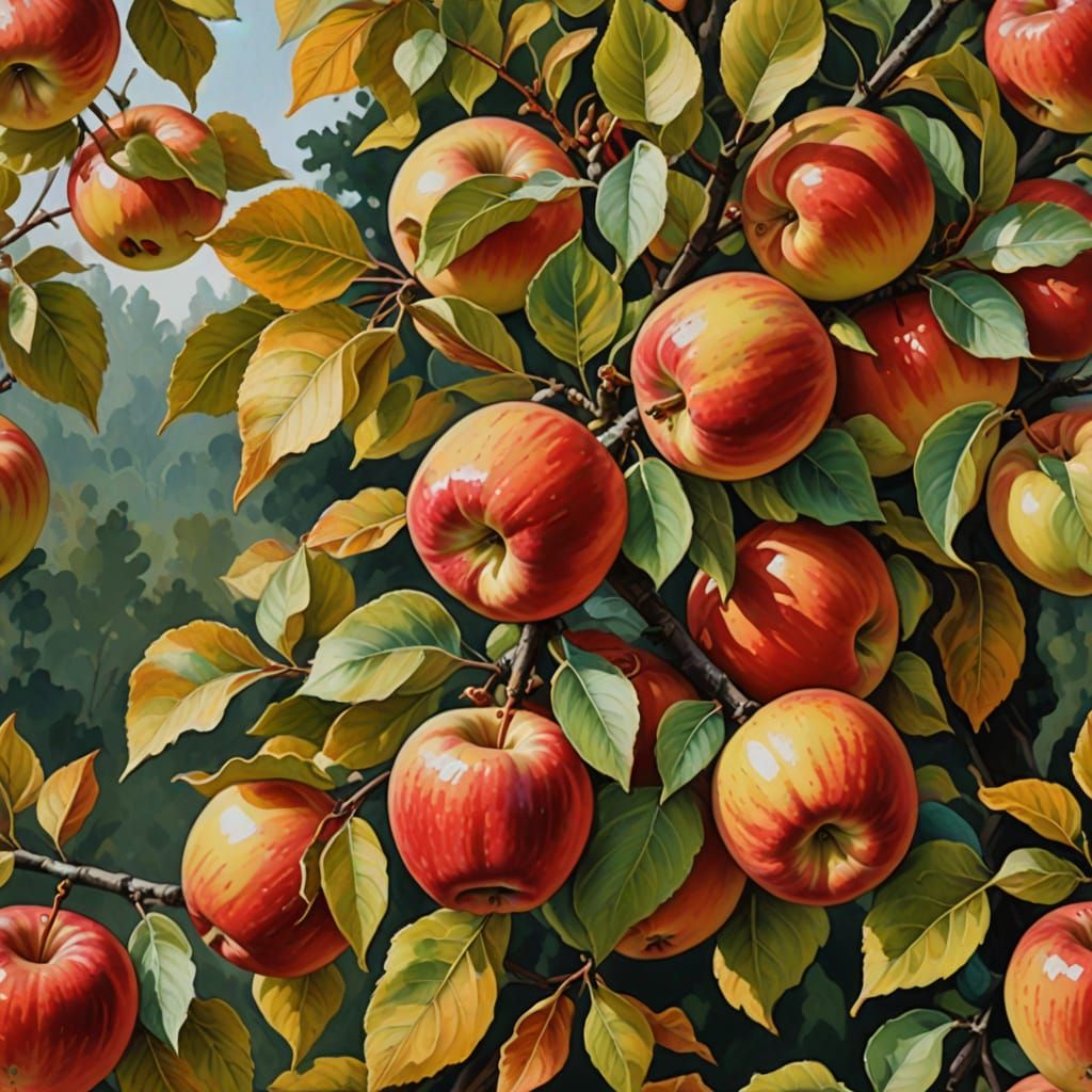 Autumn Apple Masterpiece in Vibrant Gouache