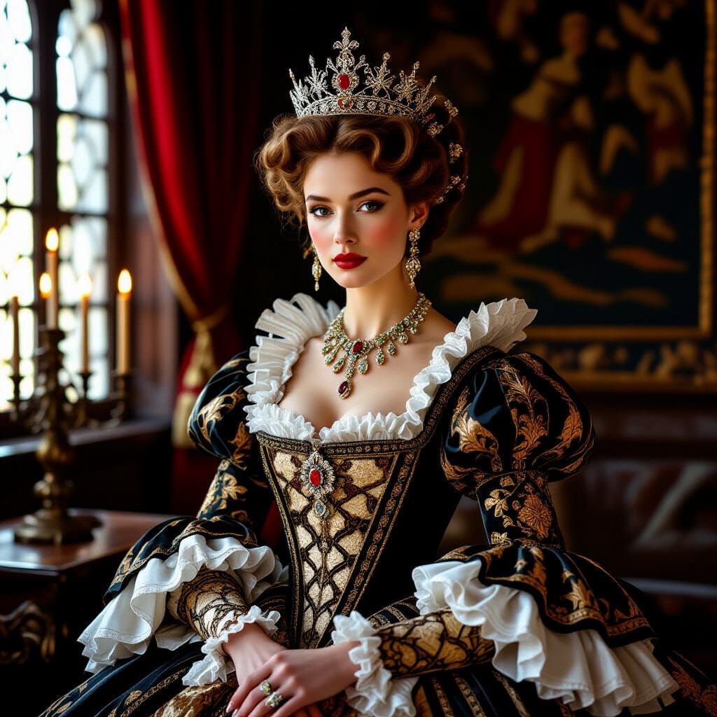 Regal Queen in Baroque Style with Caravaggio Lighting
