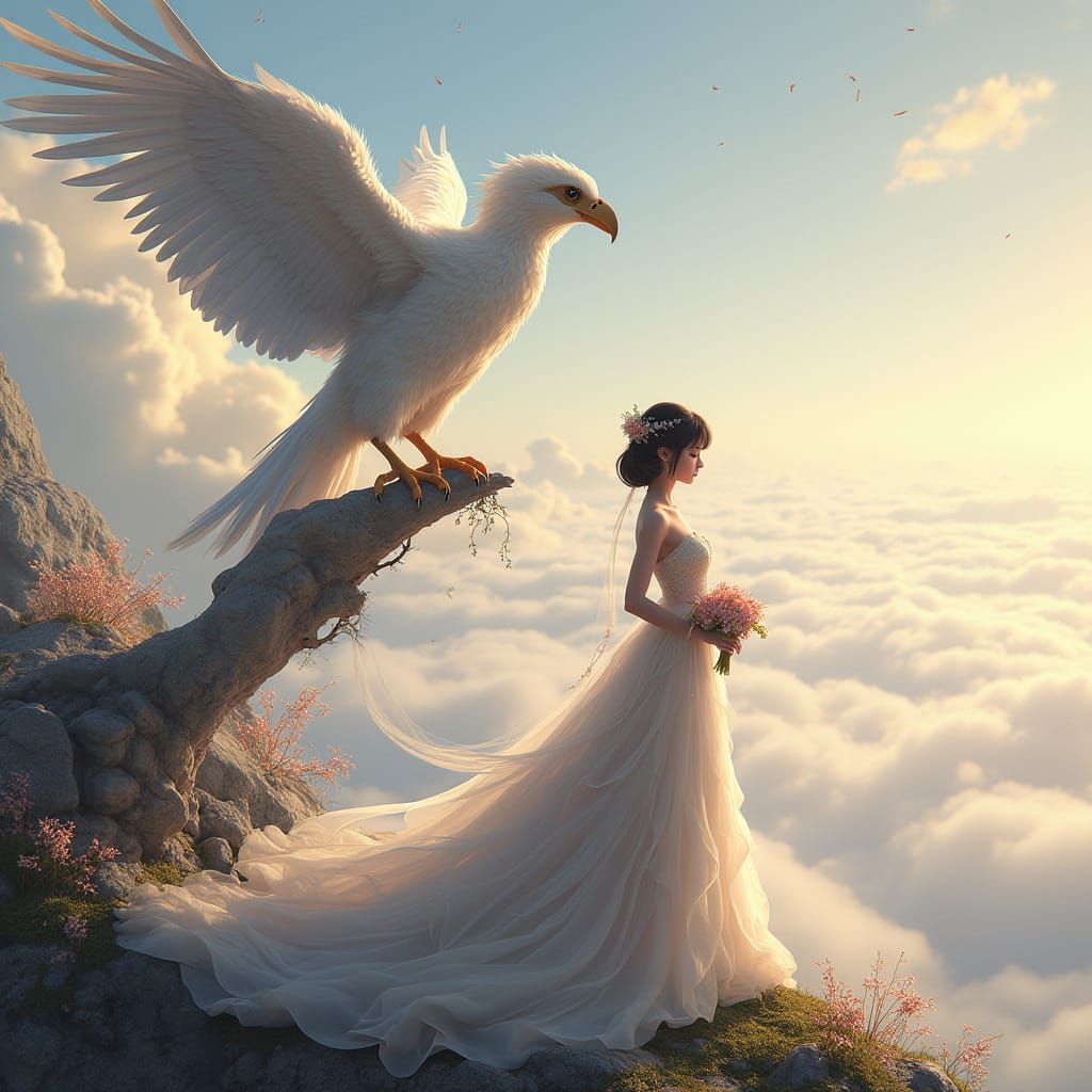Elegant Princess with Majestic Bird: 3D Anime Art