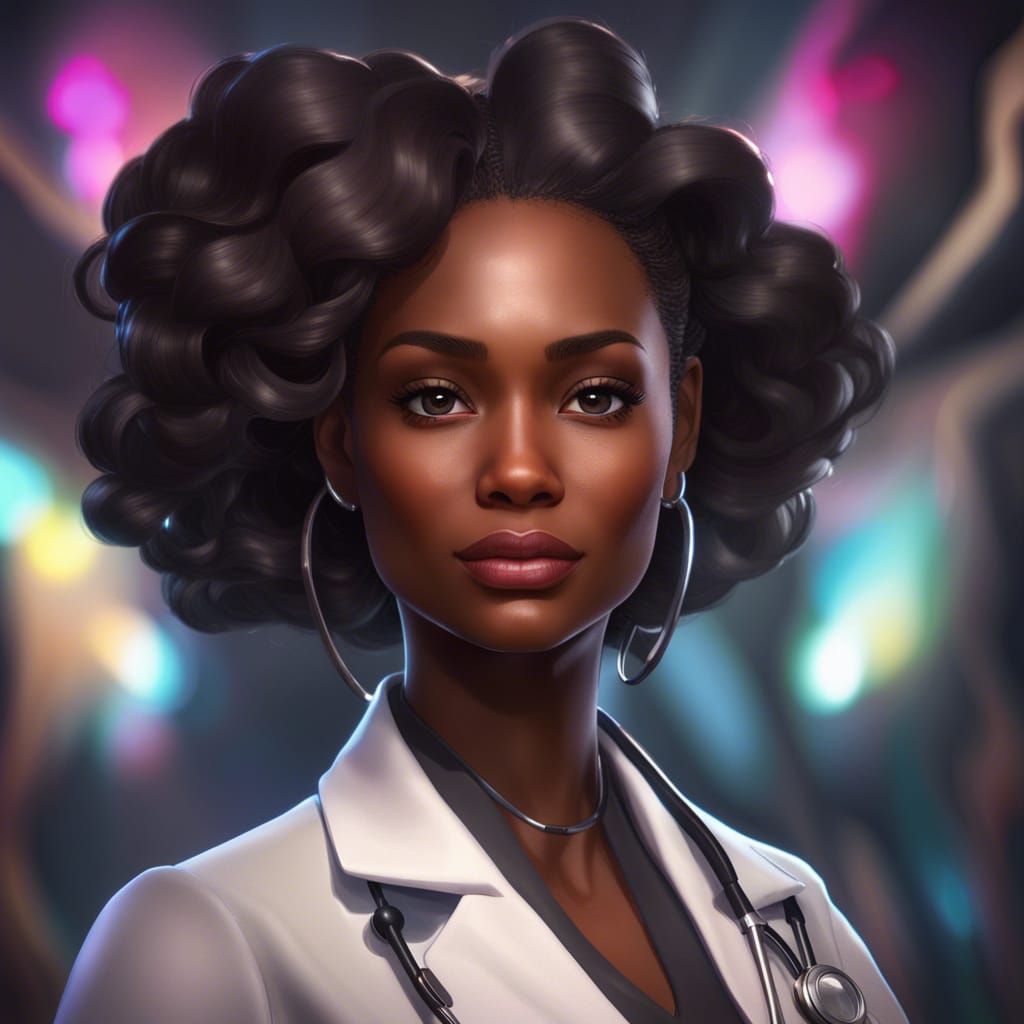 Dynamic Portrait of a Black Doctor Barbie in a Hyperdetailed...