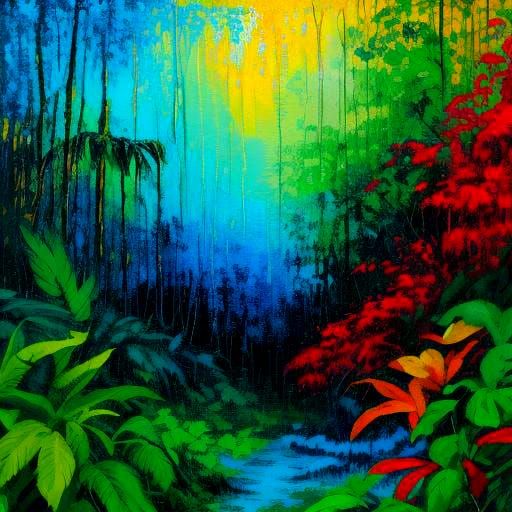 Vibrant Amazon Rainforest in Expressive Brushstrokes