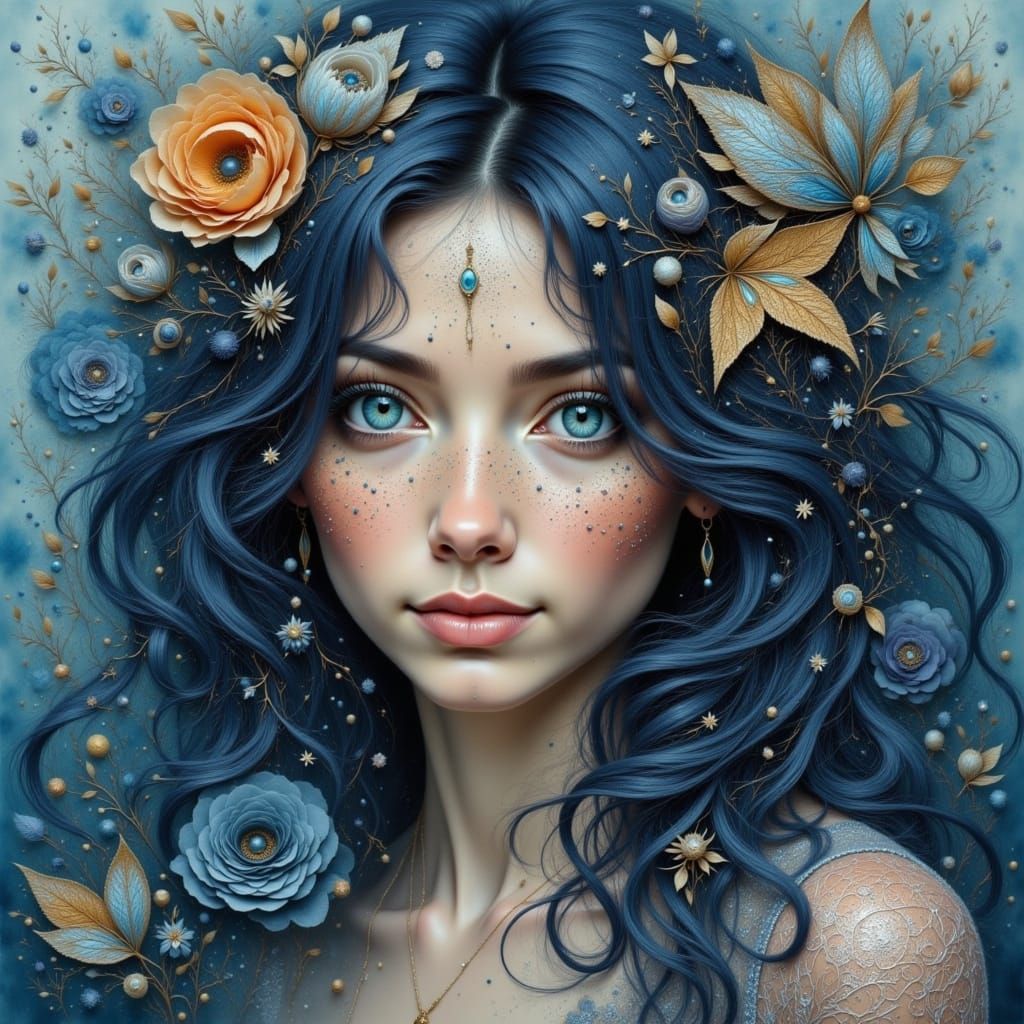 Ethereal Woman with Extravagant Eyelashes in Watercolor