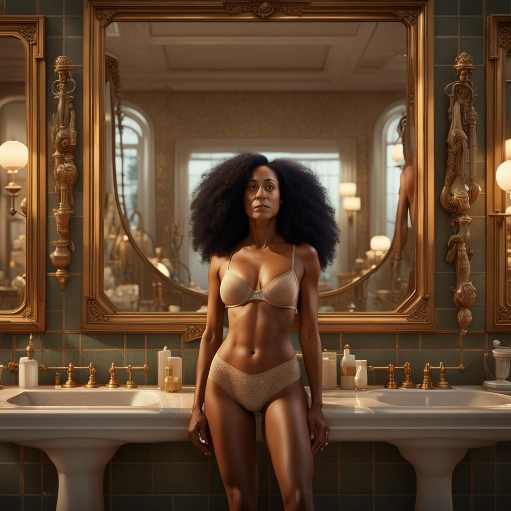 Ethereal Celebrity Reflections in a Lavish Bathroom