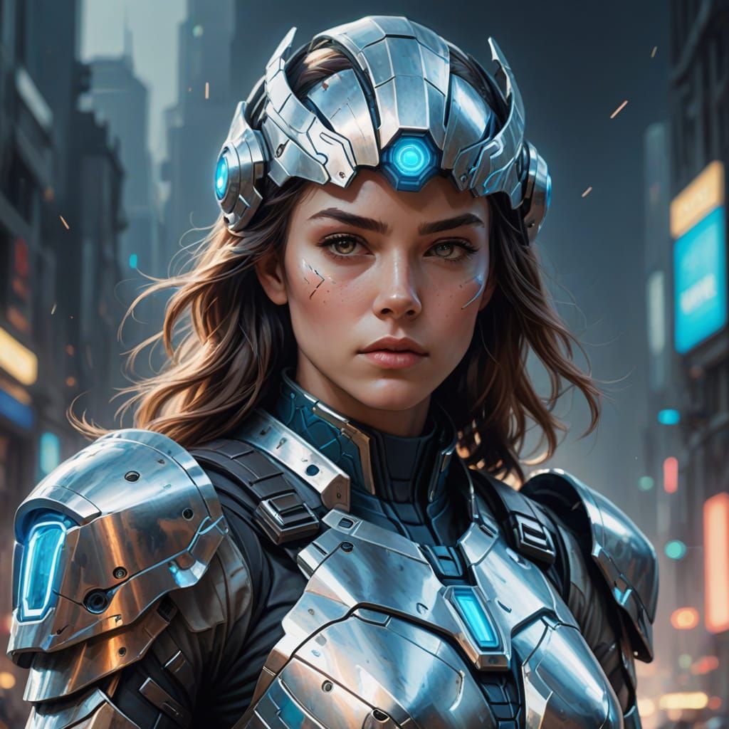 Ethereal Sci-Fi Warrior in Elegant Armor