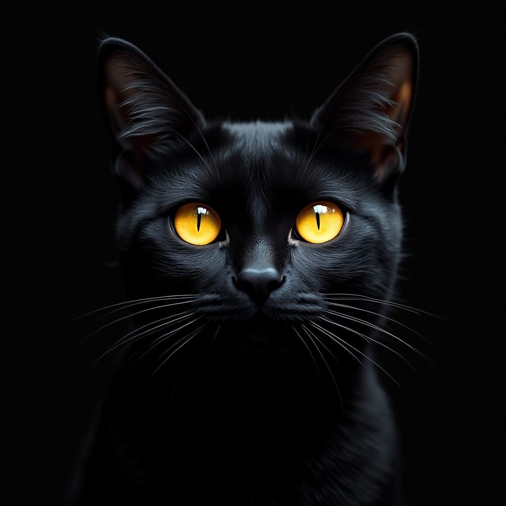 Breathtaking Black Cat with Radiant Yellow Eyes in Dramatic ...